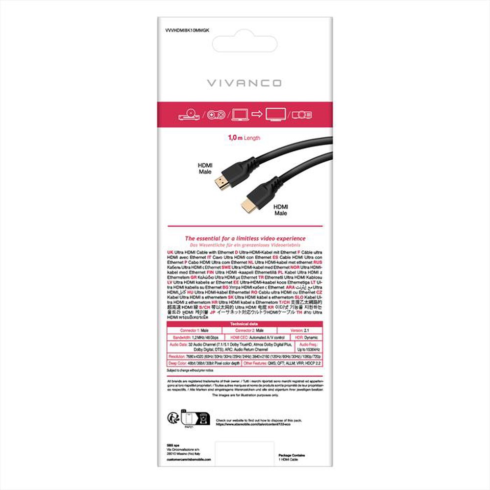 Immagine del prodotto SBS - Ultra HDMI 2.1 cavo with ethernet certified-Nero