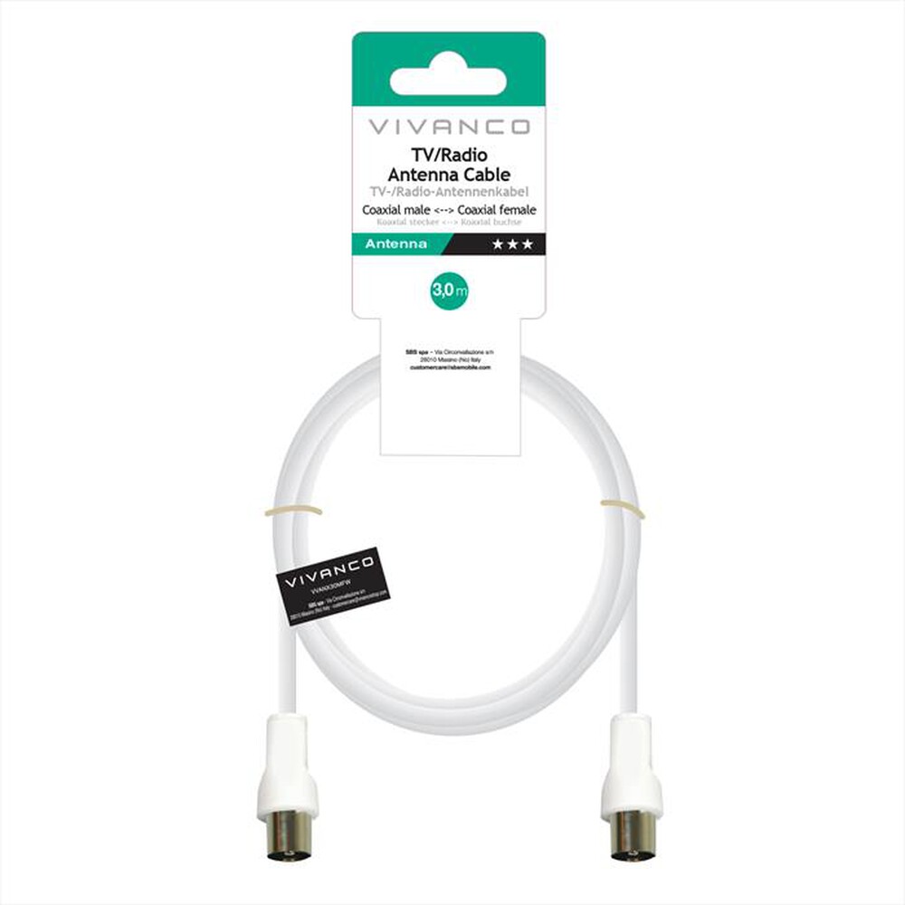Immagine del prodotto SBS - Arial lead 3m coax-plugcoax-socket,-Bianco