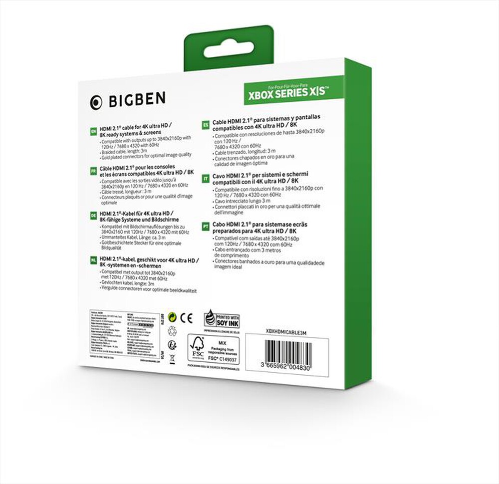 Immagine del prodotto BIG BEN - CAVO HDMI 2.1 NERO 3 MT XBOX SERIE X/S-Nero