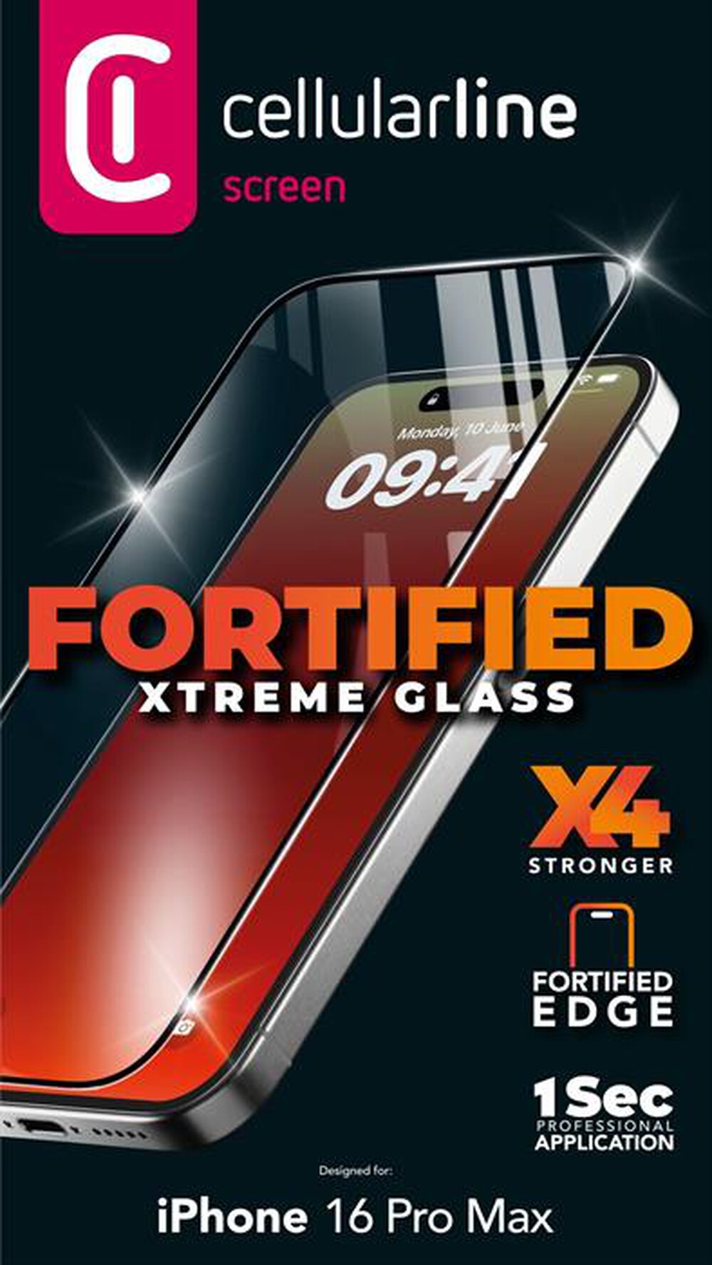Immagine del prodotto CELLULARLINE - FORTIFIED XTREME GLASS - IPHONE 16 PRO MAX-Transparent