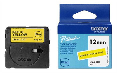 BROTHER - Nastro BTAG631 da 12MM lunghezza 4mt comp. PT-N11-nero/giallo