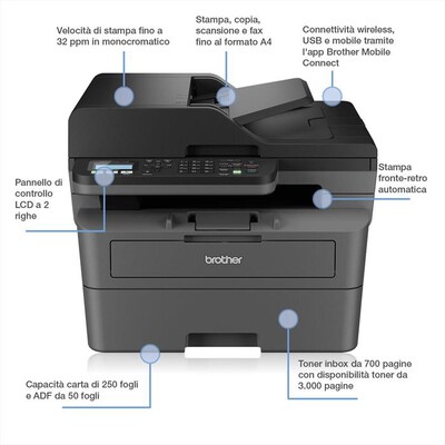 BROTHER - Multifunzione MFCL2827DWRE1-Nero