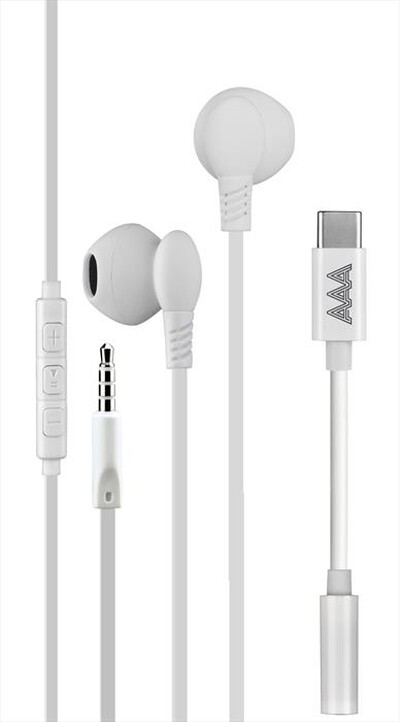 AAAMAZE - AURICOLARI EAR BUD A FILO 3,5MM PLUG + 3,5MM A USB-Bianco