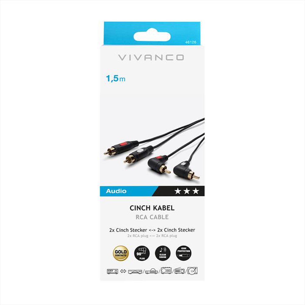 Immagine del prodotto VIVANCO - Cavo RCA Stereo con Connettori Angolati 90&deg;-Nero