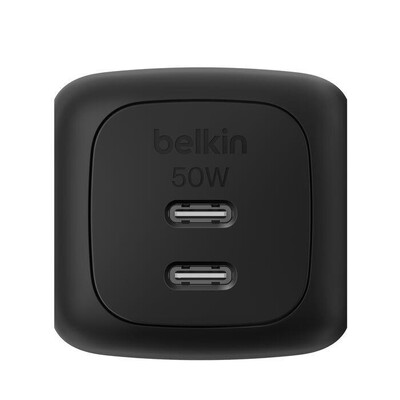 BELKIN - Doppio caricabatteria da parete GAN USB-C da 50 W-Nero