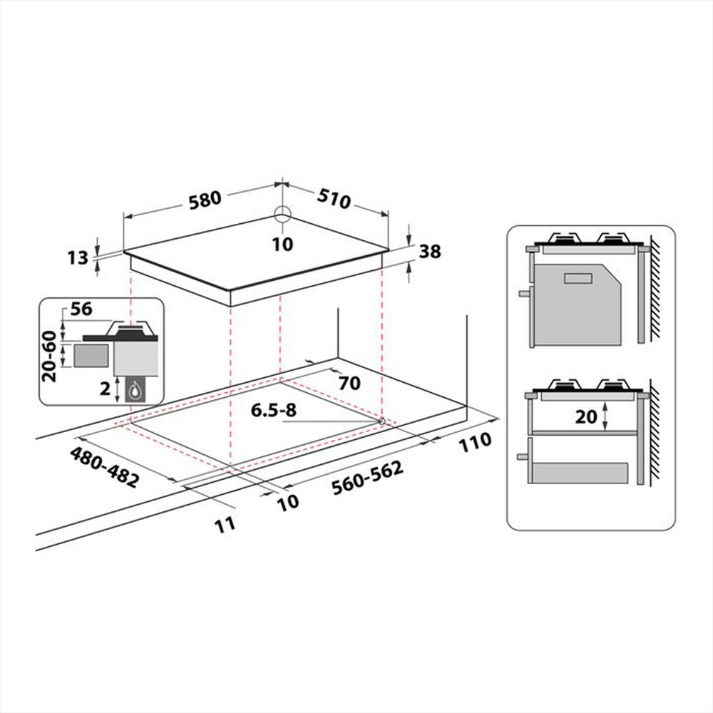 Immagine del prodotto WHIRLPOOL - Piano cottura a gas ELEMENTS TGML 661 IX/R 58 cm-Acciaio inossidabile