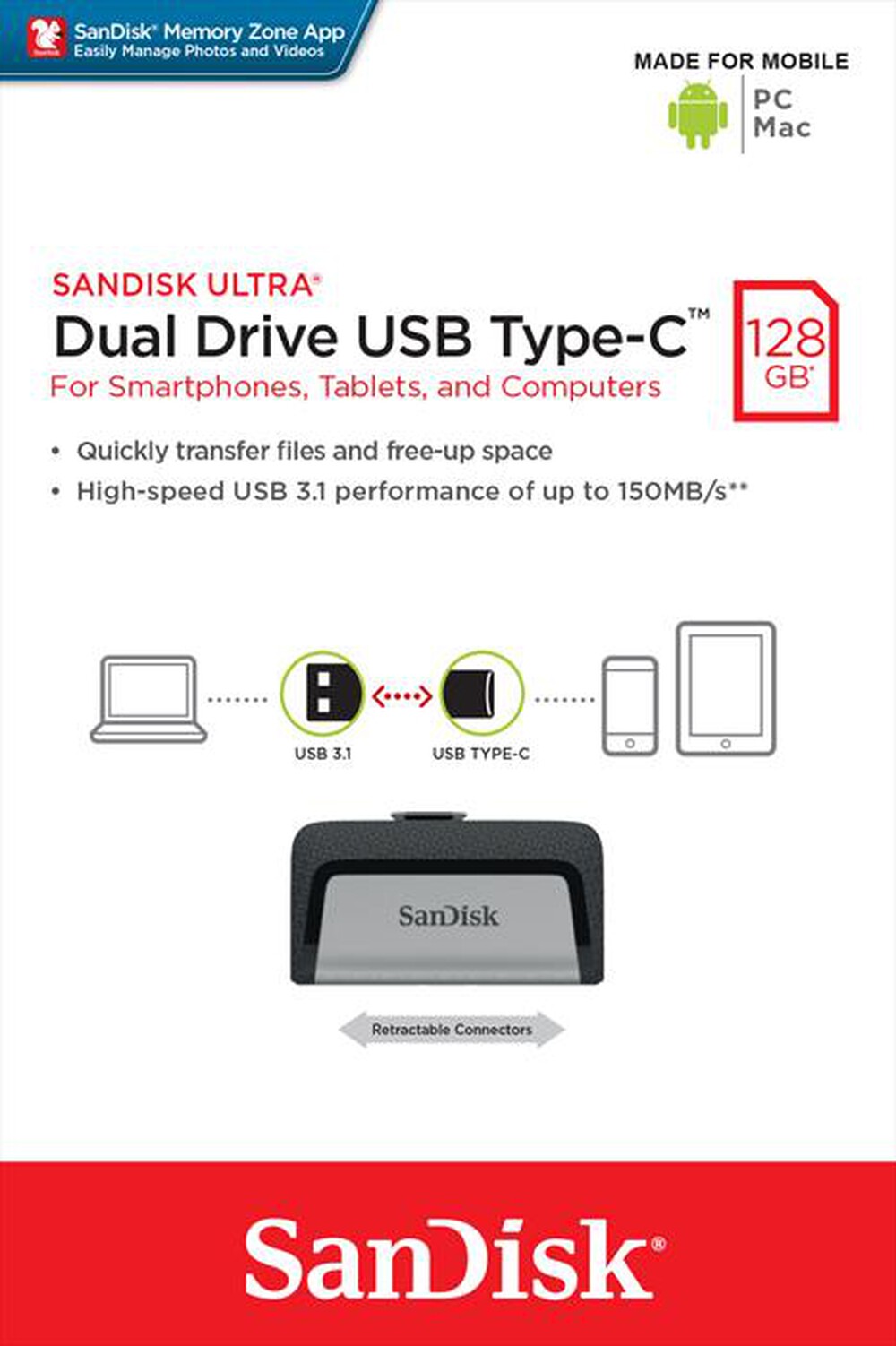Immagine del prodotto SANDISK - USB DUAL DRIVE ULTRA TYPE C 128GB