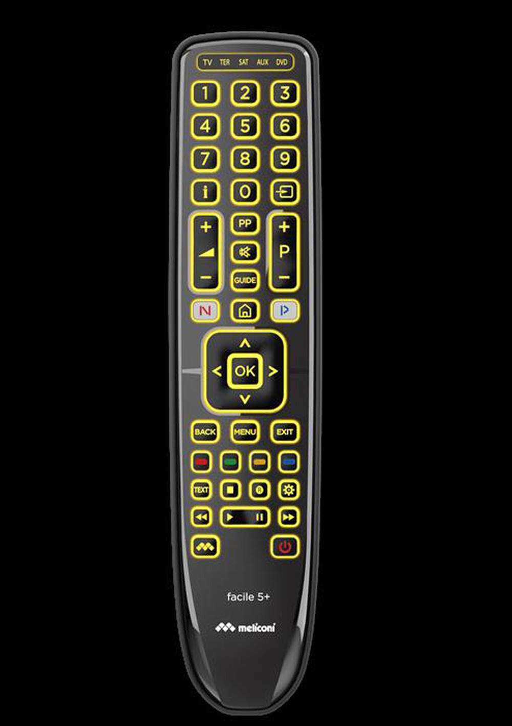 Immagine del prodotto MELICONI - Telecomando universale 5 in 1 GUMBODY FACILE 5+-Calotta ABS nera opaca con ins