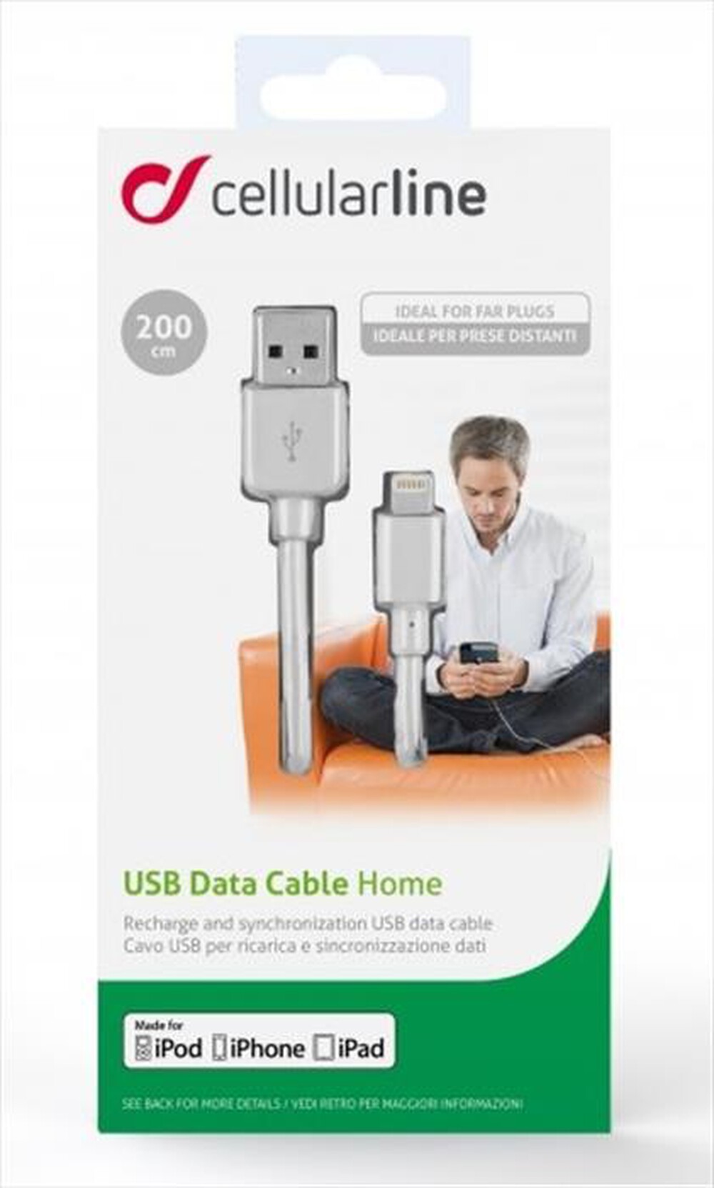 Immagine del prodotto CELLULARLINE - USB Data Cable Home - Lightning-Bianco