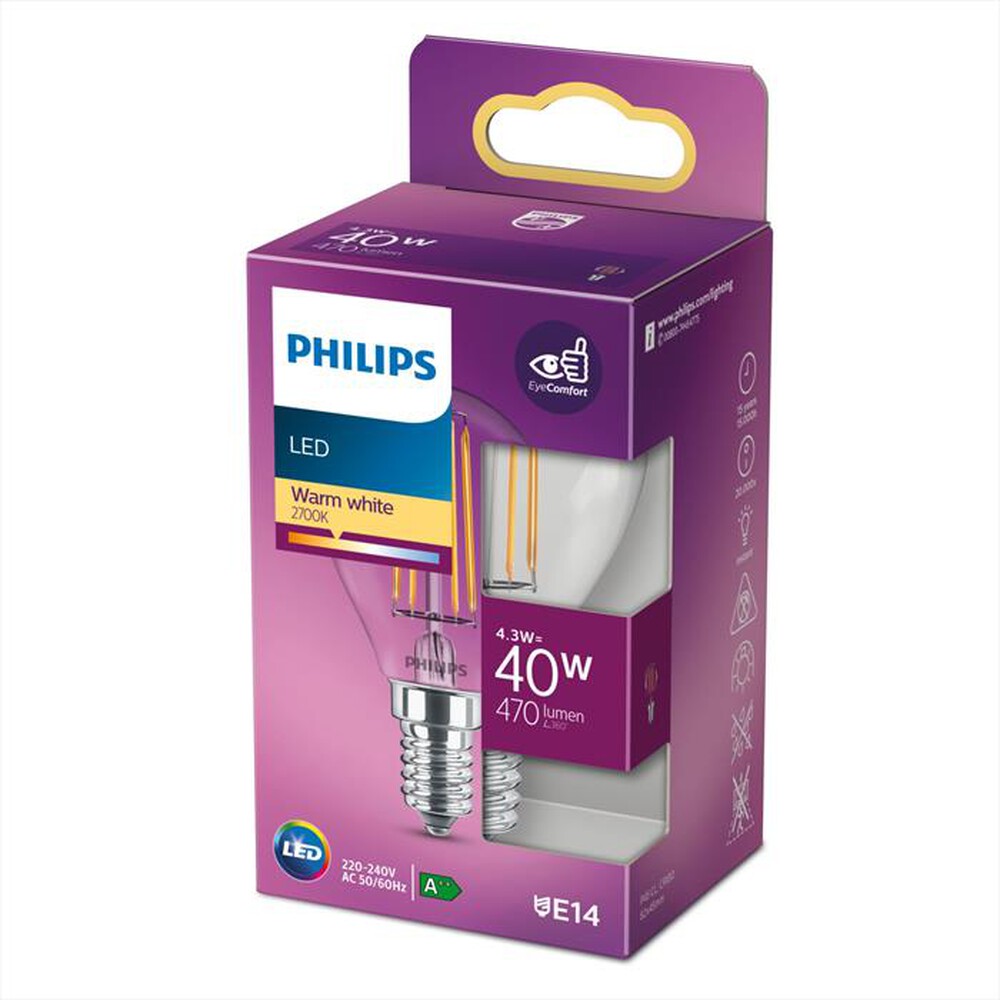 Immagine del prodotto PHILIPS - LED OLIVA E SFERA 4,3 W 40 W E14 LUCE BIANCA CALDA