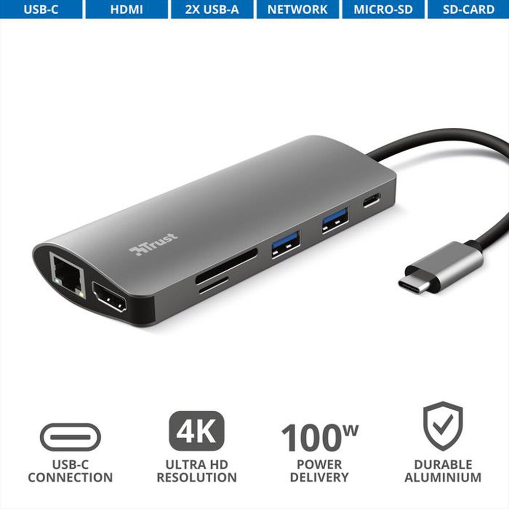 Immagine del prodotto TRUST - DALYX 7-IN-1 USB-C ADAPTER-Grey/Black