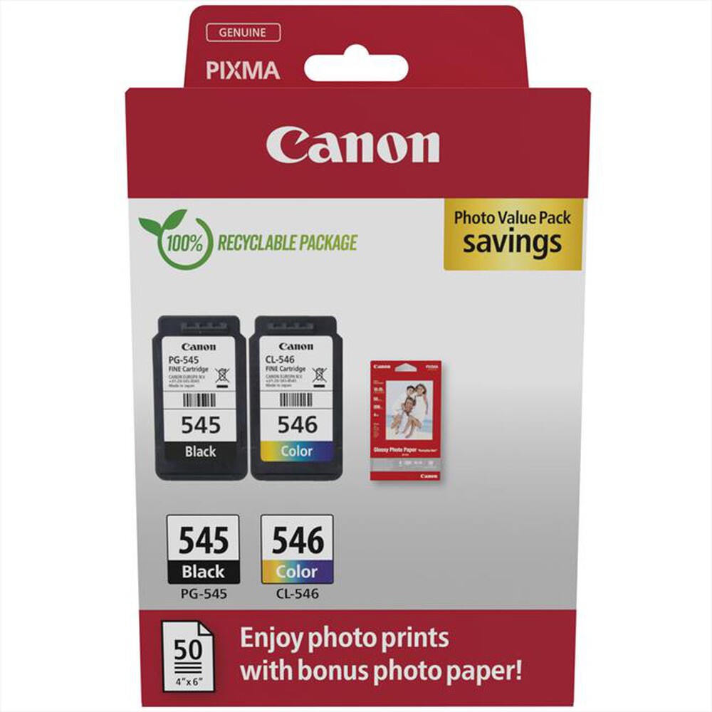 Immagine del prodotto CANON - PG-545 + CL-546 + CARTA FOTOGRAFICA LUCIDA-Multi