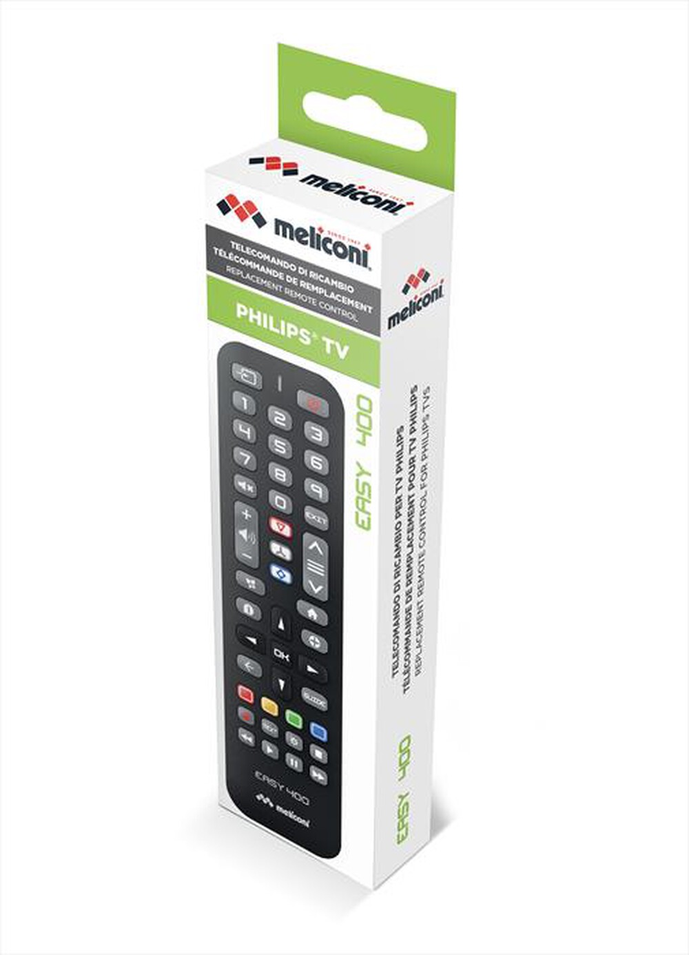 Immagine del prodotto MELICONI - Telecomando di ricambio EASY 400 PER TV PHILIPS-Calotta nera, tastiera grigia