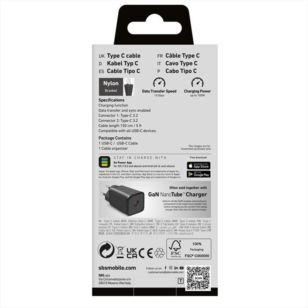 Immagine del prodotto SBS - Cavo USB-C a USB-C 3.2 TECABLETISSUETCC32K-Nero