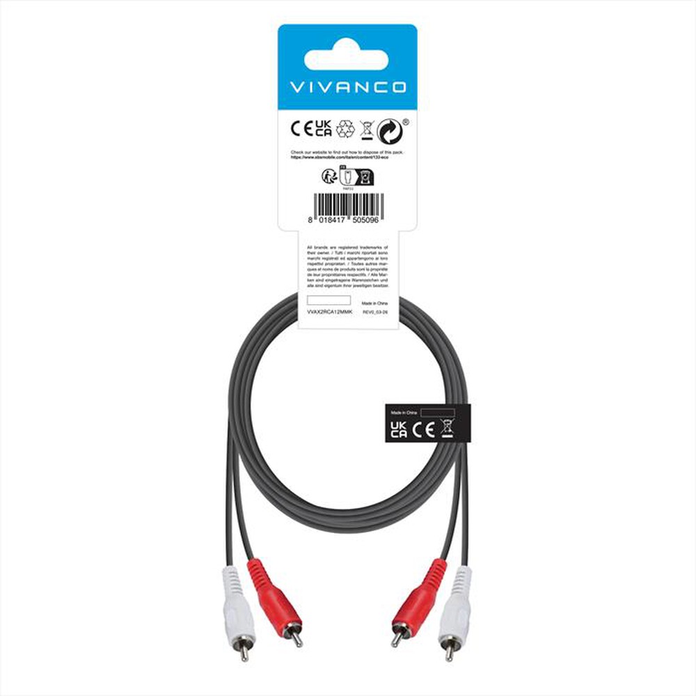 Immagine del prodotto SBS - Audio cable,2x RCA plug-2x RCA plug,1,2m-Nero