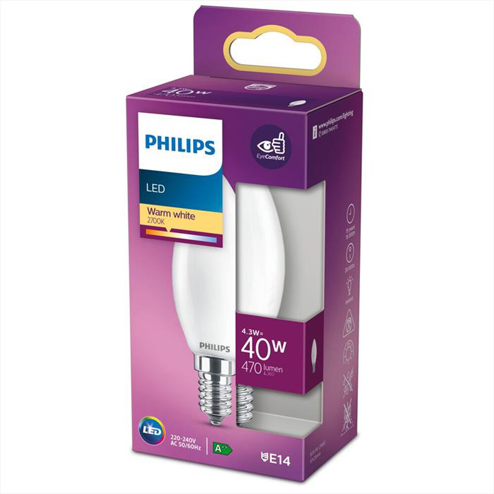 Immagine del prodotto PHILIPS - LED OLIVA E SFERA 4,3 W 40 W E14 LUCE BIANCA CALDA