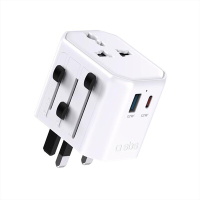 SBS - Adattatore da viaggio universale + USB + Type-C-Bianco