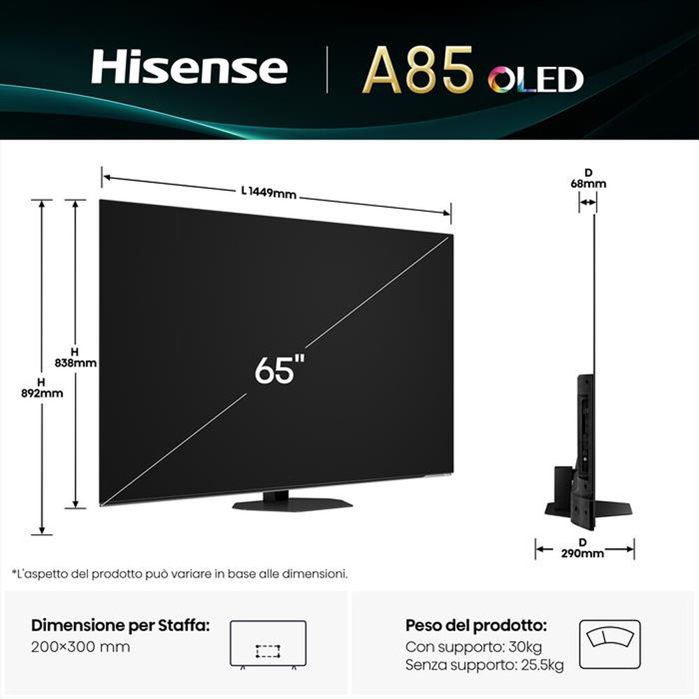 Immagine del prodotto HISENSE - Smart TV OLED 4K 65" 65A85Q-NERO