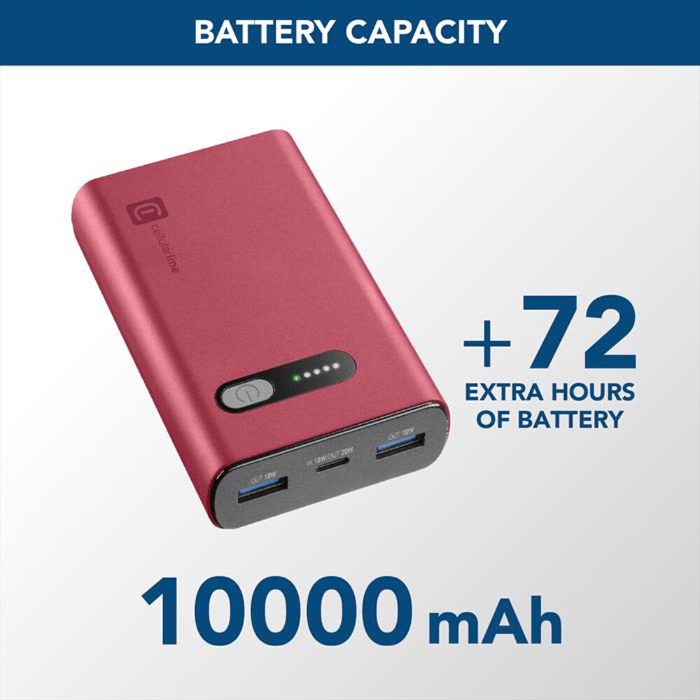 Immagine del prodotto CELLULARLINE - Caricabatterie Portatile PBFAST01PD10000R-Rosso