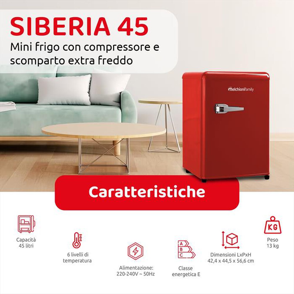 Immagine del prodotto MELCHIONI FAMILY - Frigorifero sotto-tavolo SIBERIA 45 Classe E 45lt-Rosso / Metallo