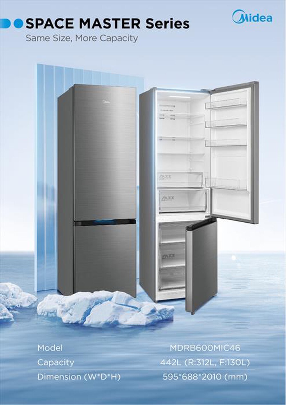 Immagine del prodotto MIDEA - Frigorifero combinato MDRB600MIC46 Classe C 442lt-Inox