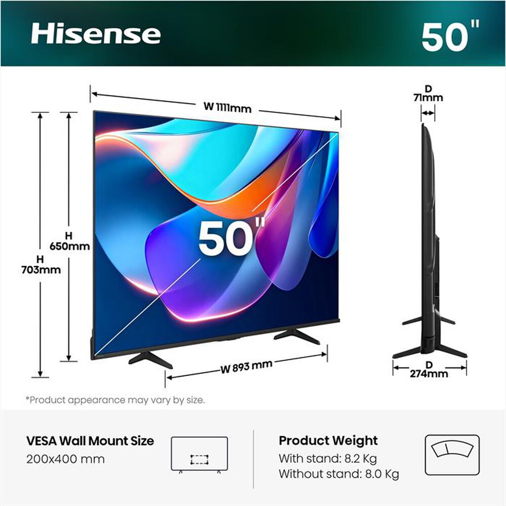 Immagine del prodotto HISENSE - Smart TV LED 4K 50" 50A69S-NERO