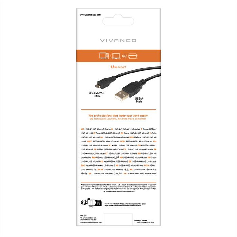 Immagine del prodotto SBS - USB 2.0 cert.cable,plug A- plug micro B,1,8m-Nero