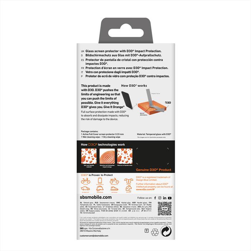 Immagine del prodotto SBS - D3O Screenglass iPhone 16 ProMax TED3OSCRGLIP1667P-Trasparente