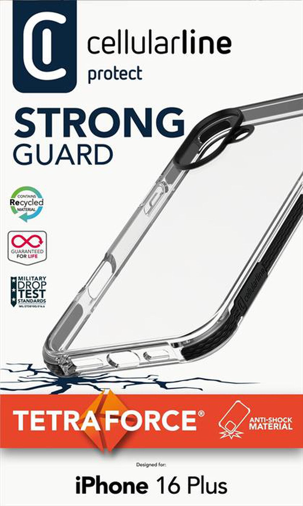 Immagine del prodotto CELLULARLINE - Cover TETRA FORCE STRONG GUARD per iPhone 16 Plus-Black