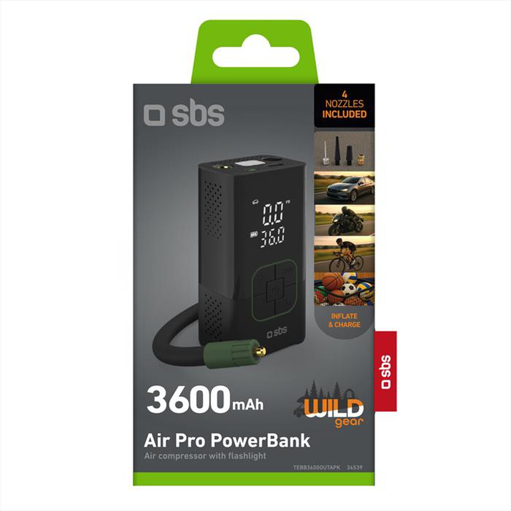 Immagine del prodotto SBS - Powerbank e Mini compressore 3500 mAh-Nero