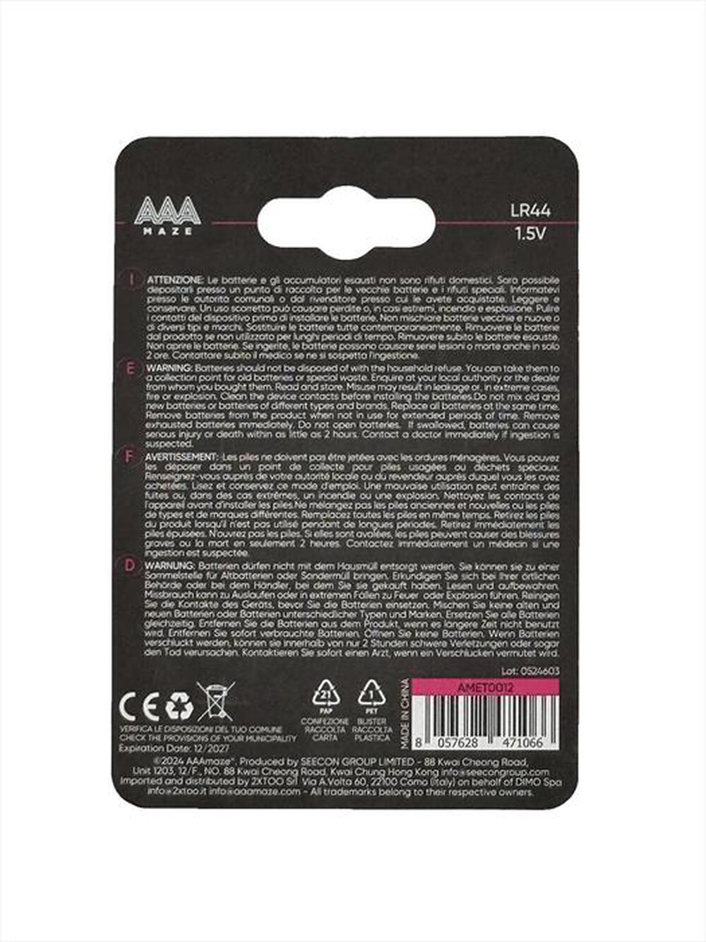 Immagine del prodotto AAAMAZE - PILE BUTTONCELL ALKALINE LR44-Acciaio
