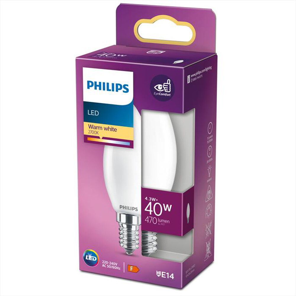 Immagine del prodotto PHILIPS - LED OLIVA E SFERA 4,3 W 40 W E14 LUCE BIANCA CALDA