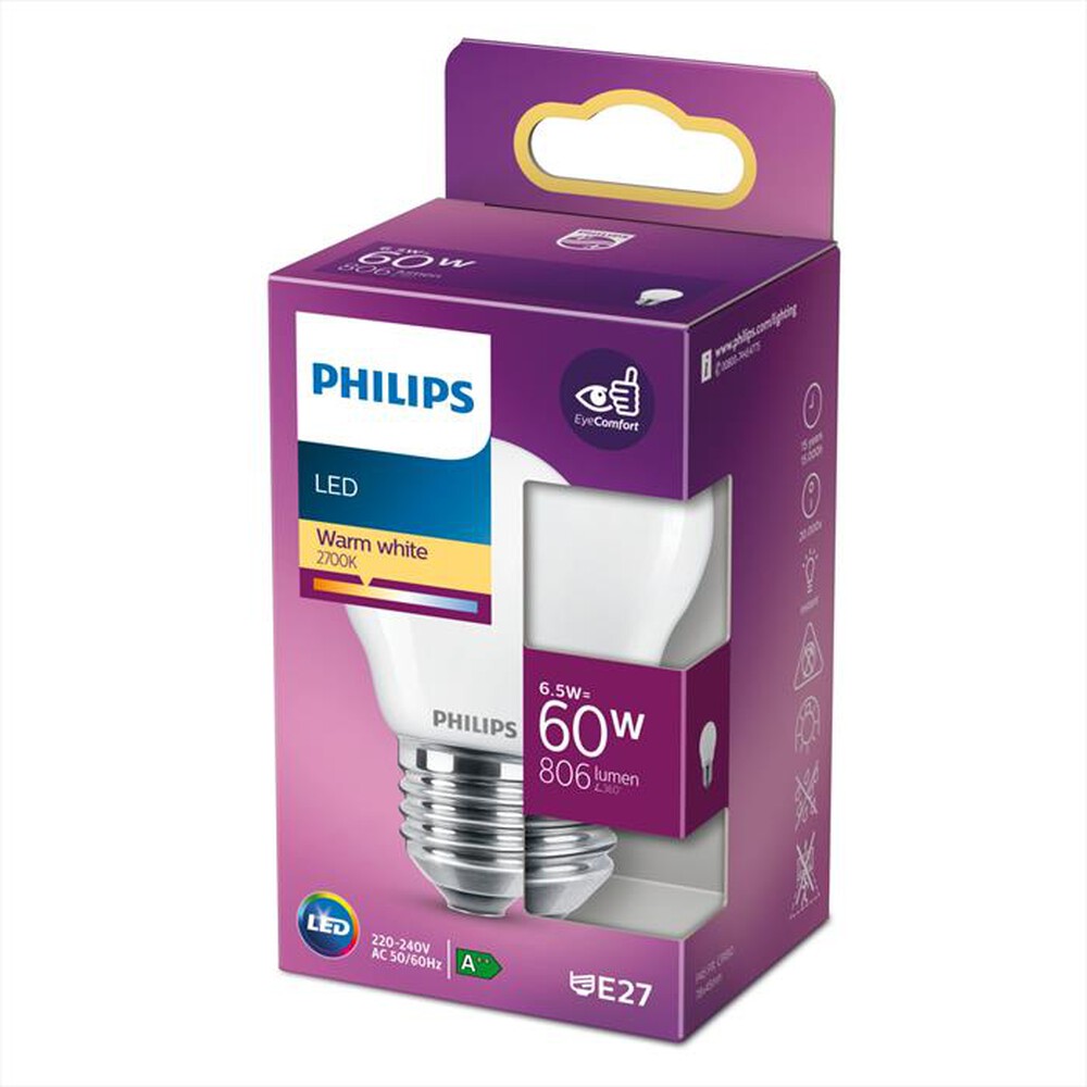 Immagine del prodotto PHILIPS - LED OLIVA E SFERA 6,5 W 60 W E27 LUCE BIANCA CALDA