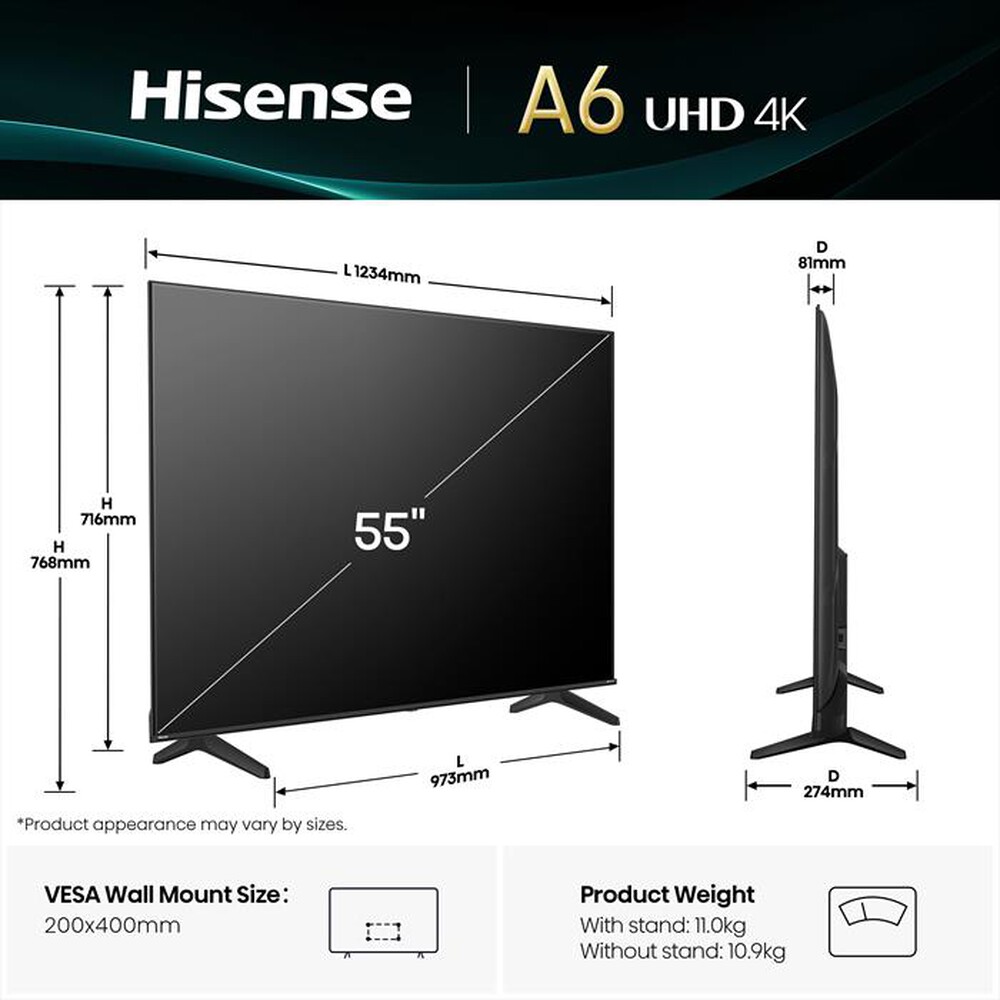 Immagine del prodotto HISENSE - Smart TV 55" 4K Ultra HD 55A69Q-NERO