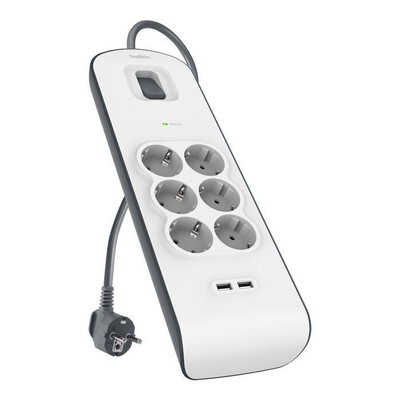 BELKIN - Caricatore 2,4AMP USB CRG 6-OUTLET SURGE PROT STRI-Bianco / Grigio