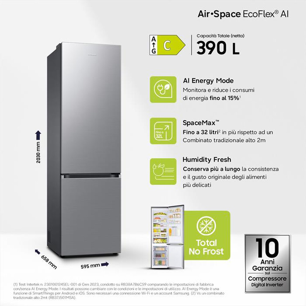 Immagine del prodotto SAMSUNG - Frigorifero combinato RB38C600CS9/EF Classe C 390l-Inox