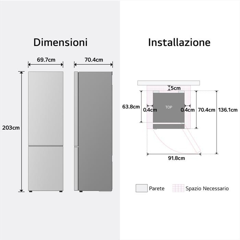 Immagine del prodotto LG - Frigorifero combinato GBBW322CEV Classe C 465lt-Nero