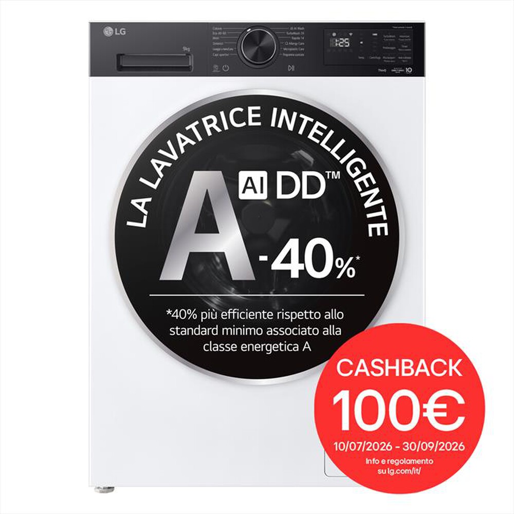Immagine del prodotto LG - Lavatrice AI DD F4NX5009THB 9kg 1400g Classe A-40%-Bianco
