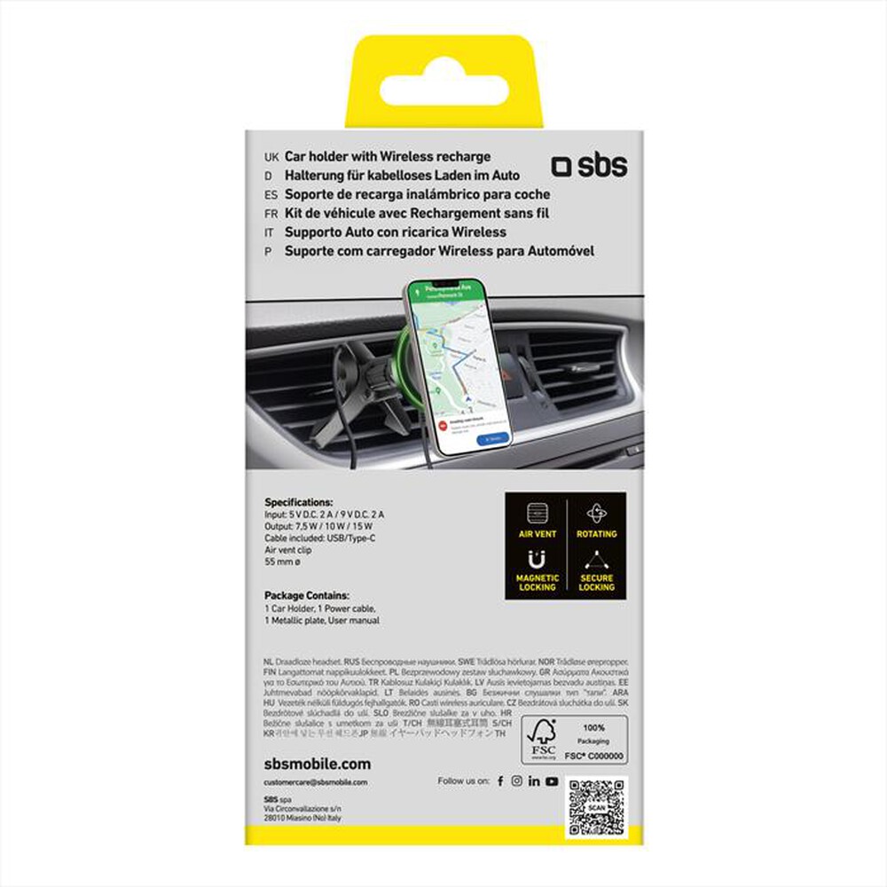 Immagine del prodotto SBS - Supporto auto wireless TESUPMAGWIR15W-Nero