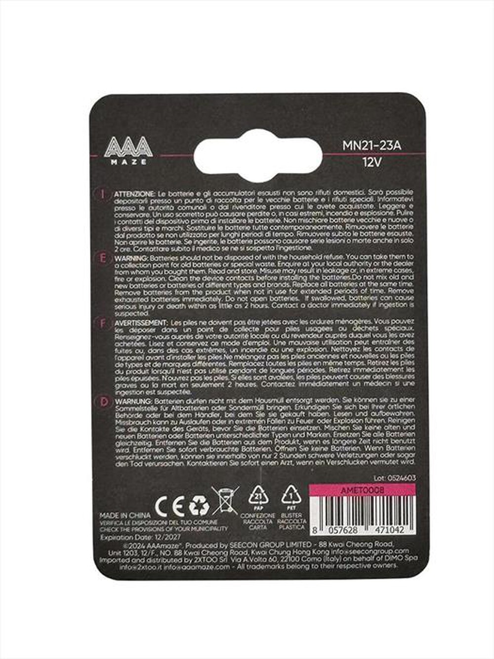 Immagine del prodotto AAAMAZE - PILE ALKALINE ULTRA PREMIUM MN21-23A-Nero