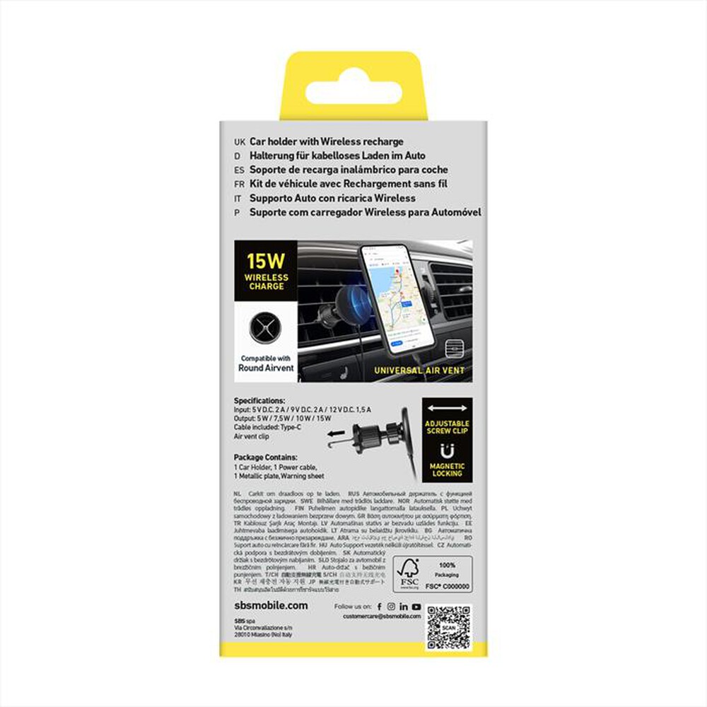 Immagine del prodotto SBS - Car holder wireless TESUPPMAG15WVENT-Nero