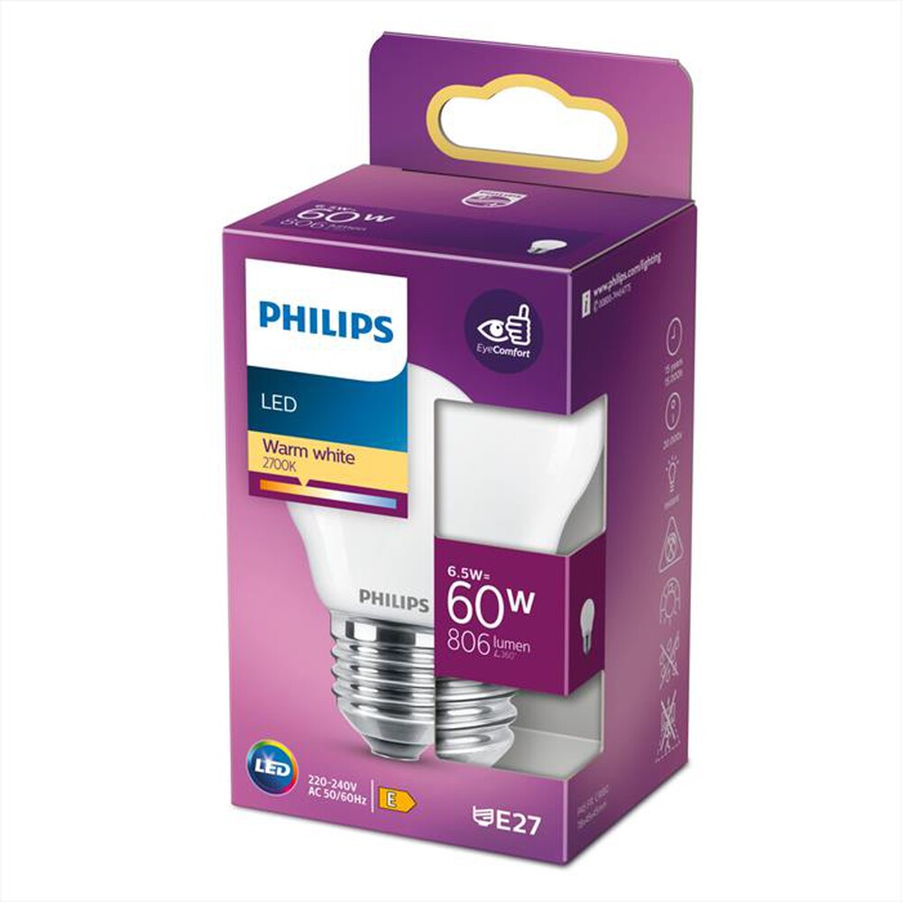 Immagine del prodotto PHILIPS - LED OLIVA E SFERA 6,5 W 60 W E27 LUCE BIANCA CALDA