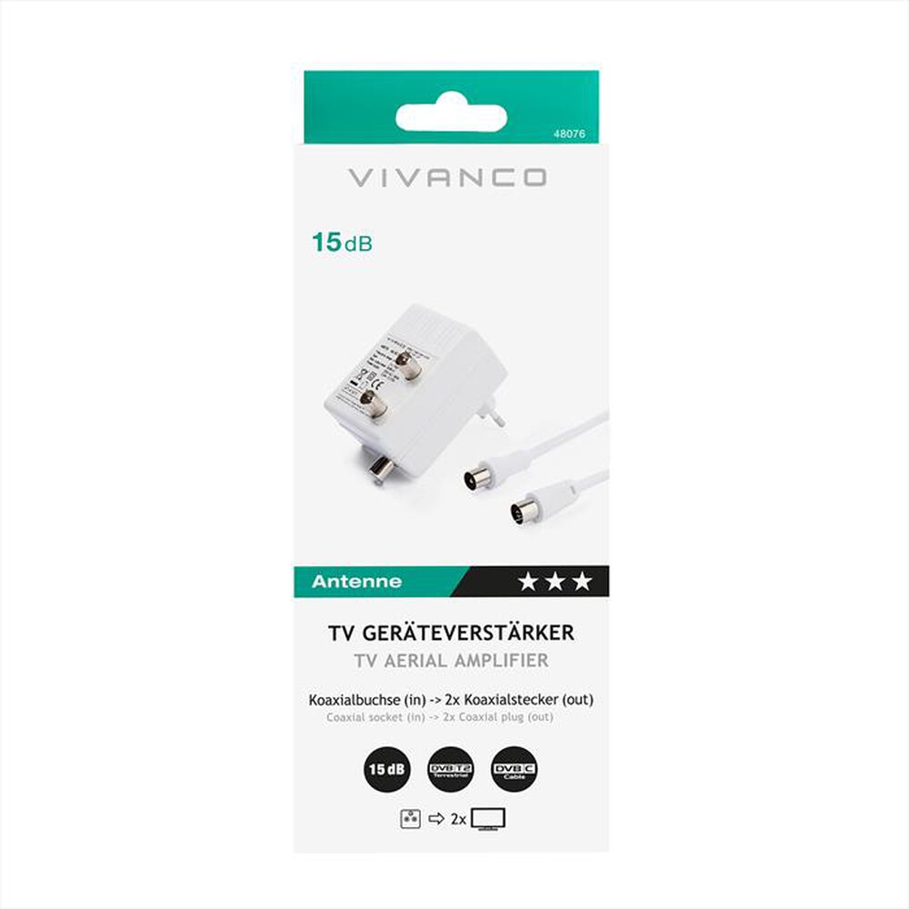 Immagine del prodotto SBS - Amplificatore per 2 TV, DVB-C/DVB-T, 2x 15 dB-Bianco