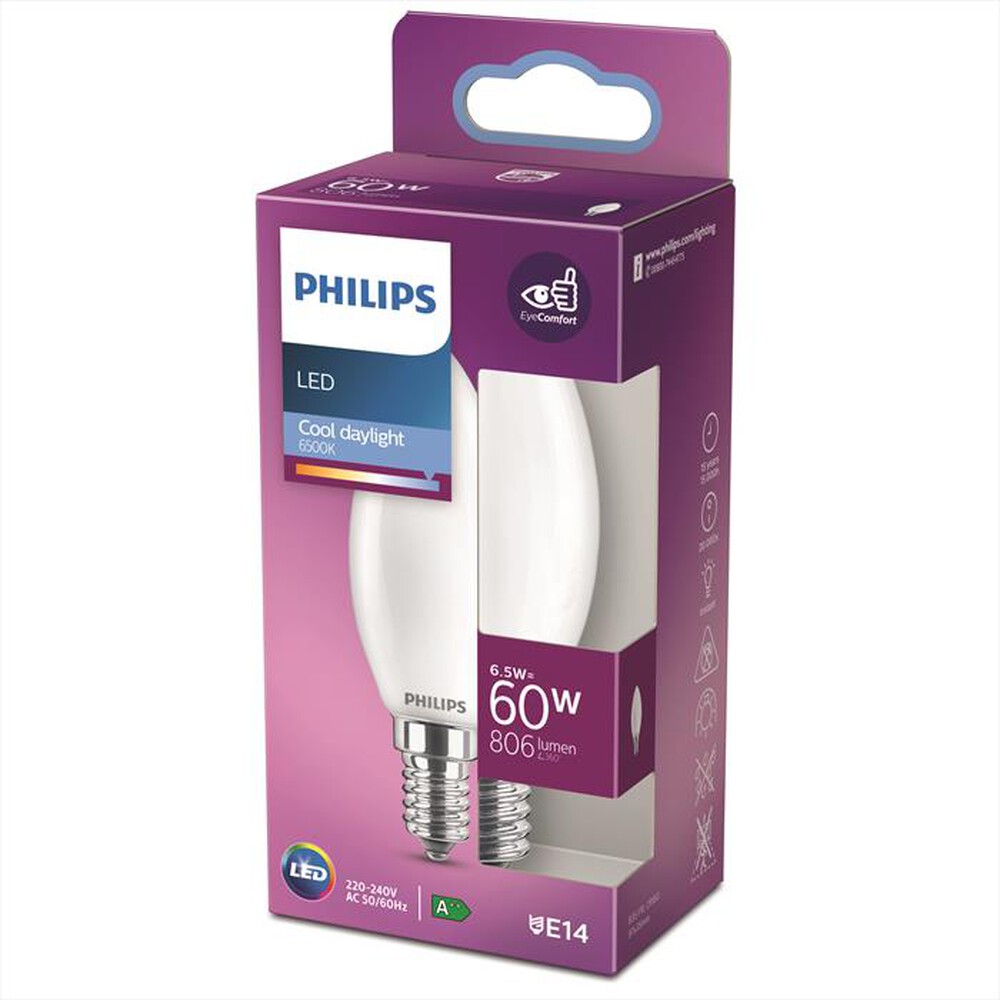 Immagine del prodotto PHILIPS - LED CANDELA VETRO 60W E14 6500K NON DIM-White