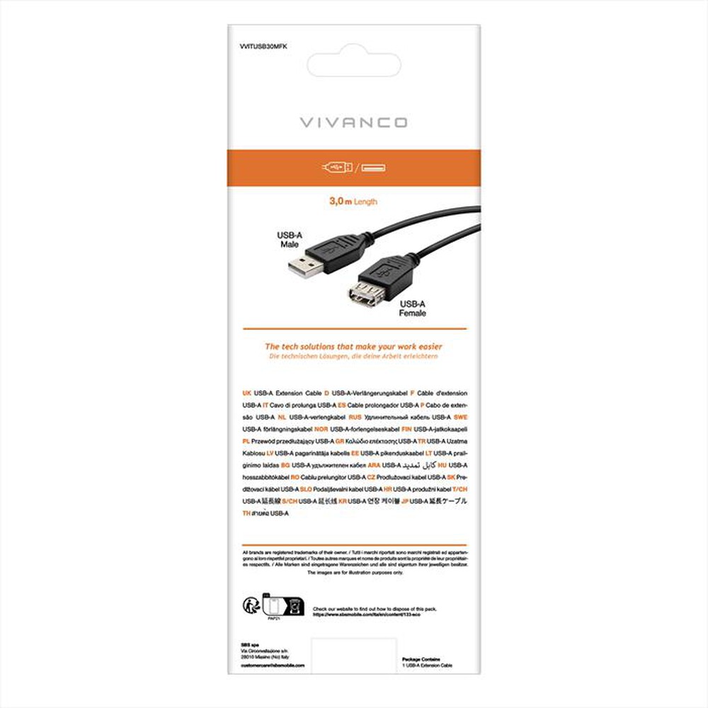 Immagine del prodotto SBS - Prolunga USB 2.0 Tipo A maschio e Tipo A femmina-Nero
