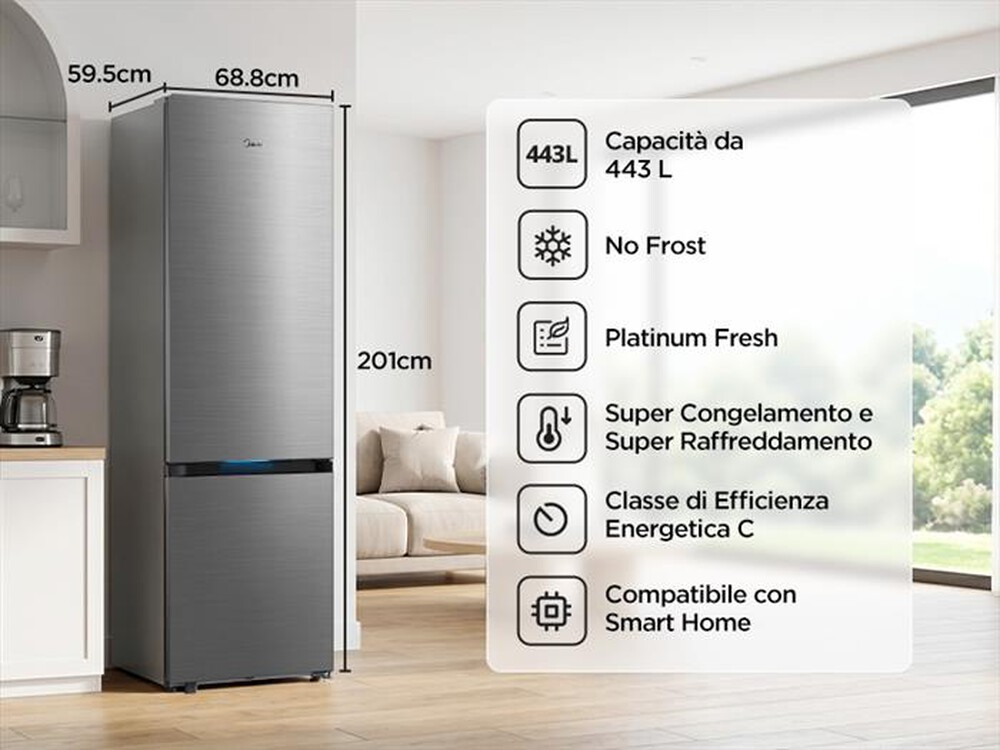 Immagine del prodotto MIDEA - Frigorifero combinato MDRB600MIC46 Classe C 442lt-Inox