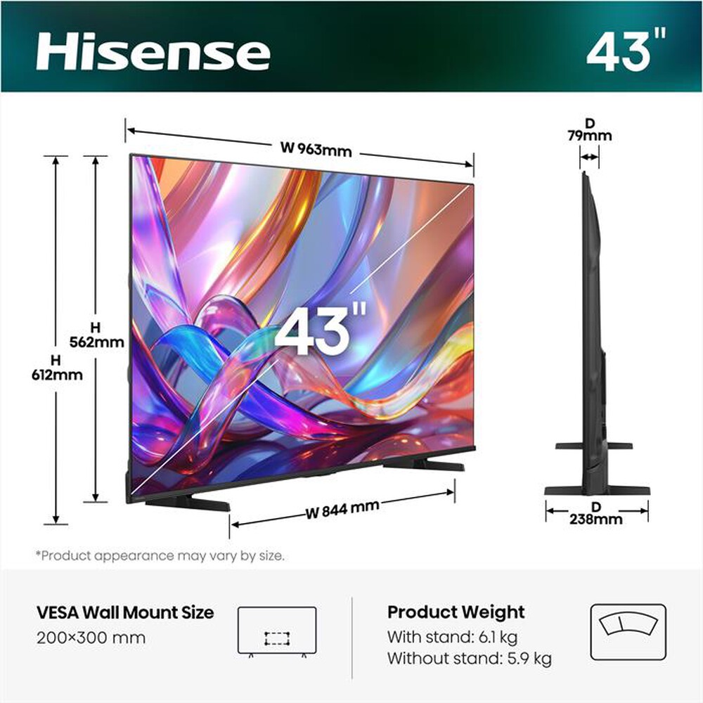 Immagine del prodotto HISENSE - Smart TV QLED UHD 4K 43" 43E79S-NERO
