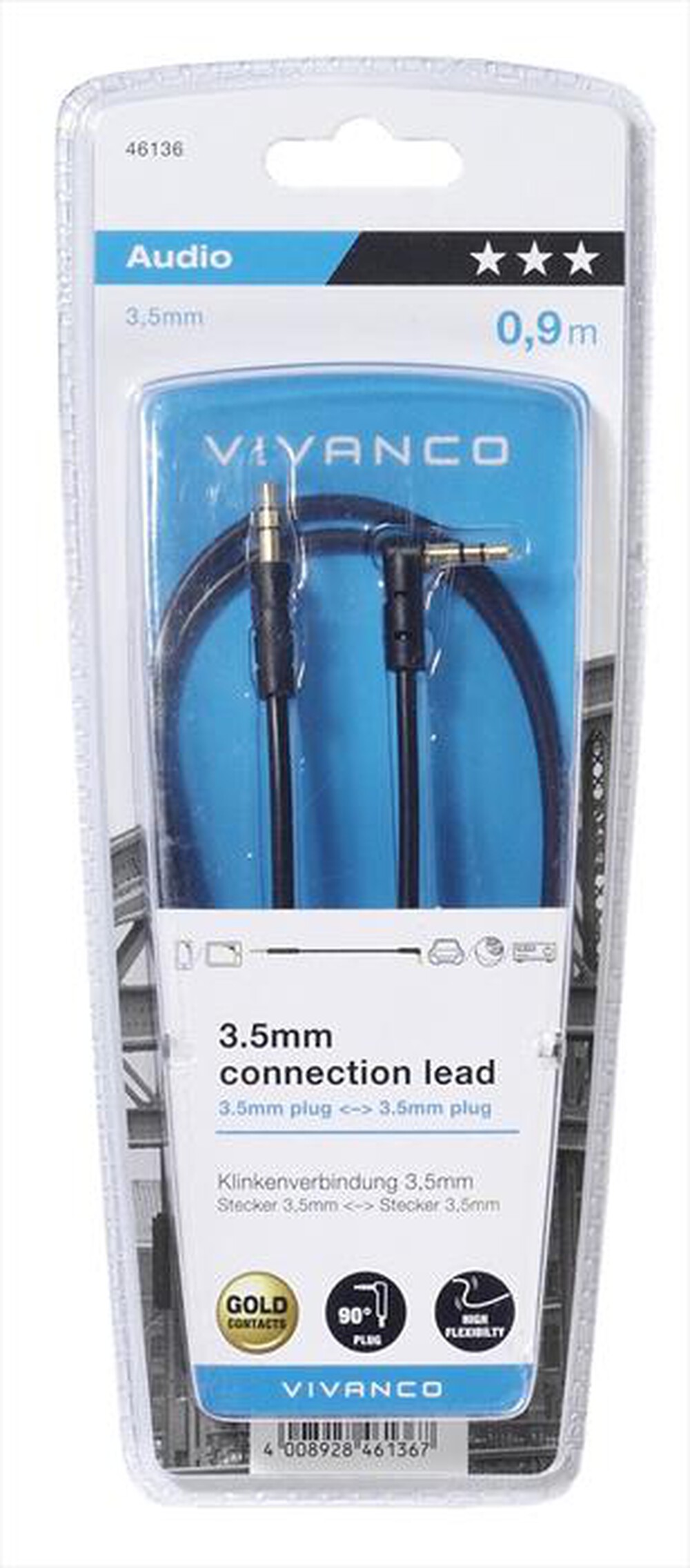 Immagine del prodotto CELLULARLINE - 46136 Cavo 3,5 mm con spina angolata 0,9 m