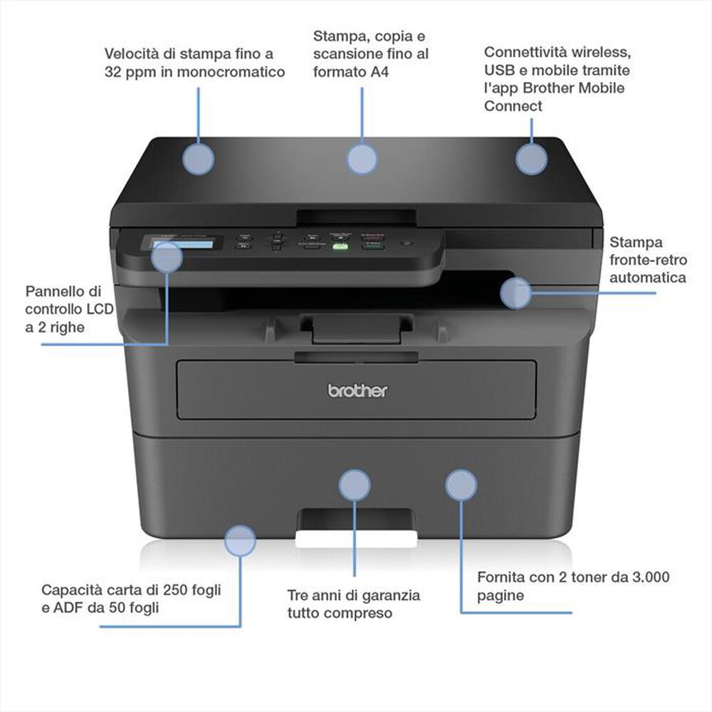 Immagine del prodotto BROTHER - Multifunzione DCPL2627DWXLRE1