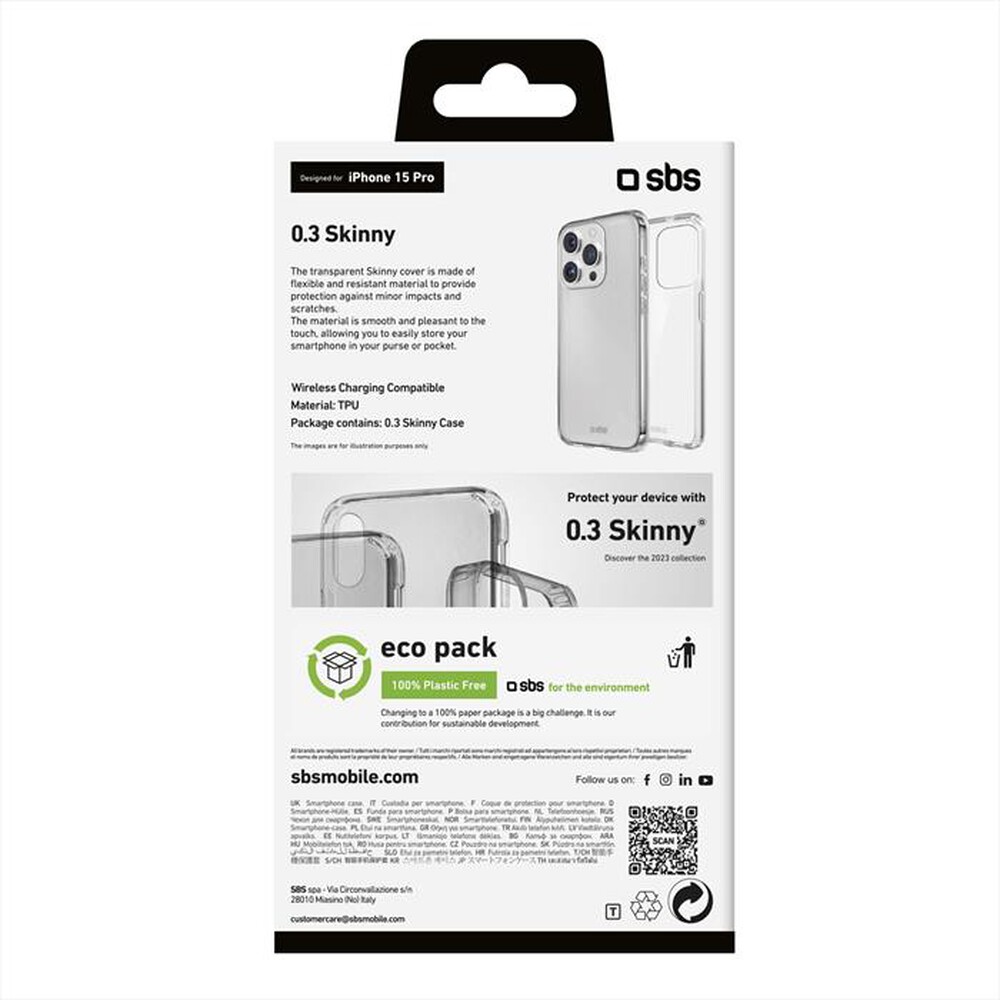 Immagine del prodotto SBS - Cover Skinny TESKINIP1561PT per iPhone 15 Pro-Trasparente